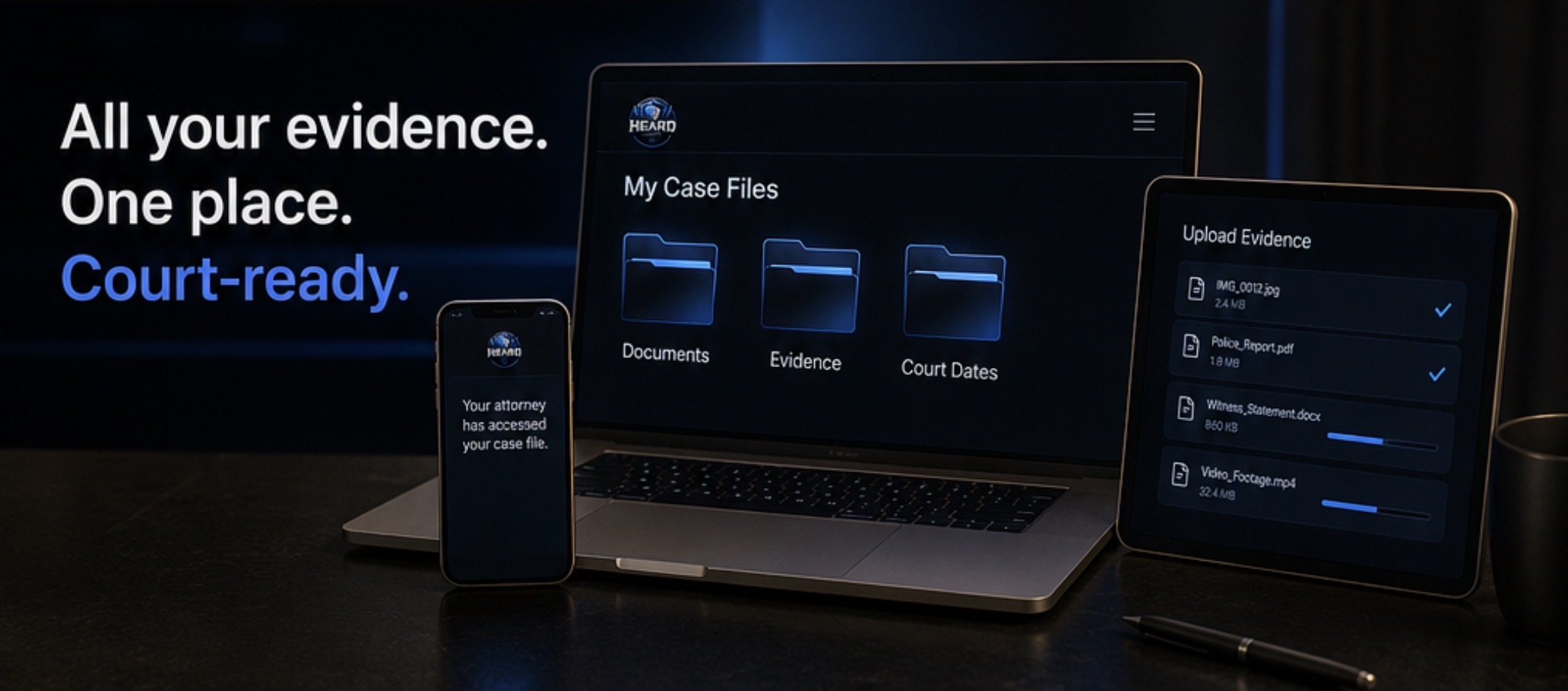 Case files organized on laptop